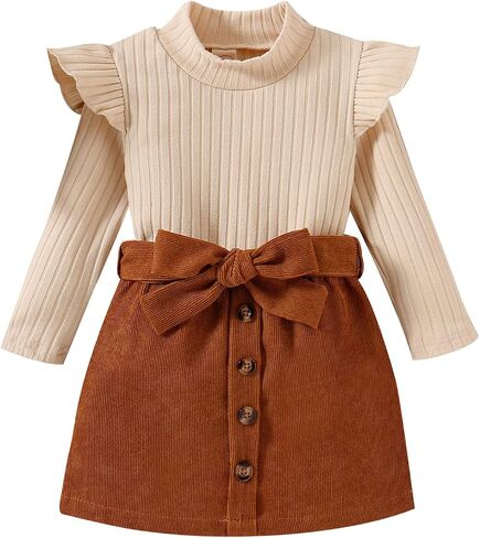Toddler Girl Fall Clothes Baby Turtleneck Solid Knitted Pullover Top A-Line Button Mini Skirt Set Girls 2Pcs Oufits in Saudi Arabia