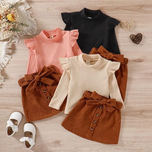 Toddler Girl Fall Clothes Baby Turtleneck Solid Knitted Pullover Top A-Line Button Mini Skirt Set Girls 2Pcs Oufits in Saudi Arabia