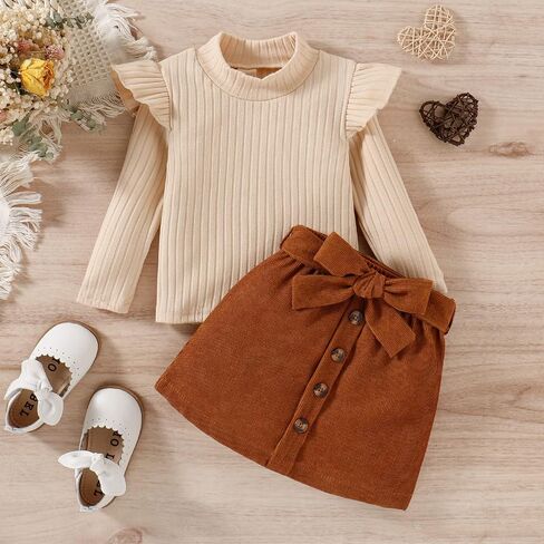 Toddler Girl Fall Clothes Baby Turtleneck Solid Knitted Pullover Top A-Line Button Mini Skirt Set Girls 2Pcs Oufits in Saudi Arabia