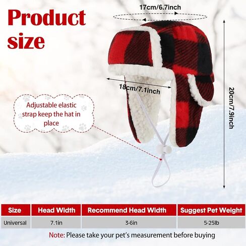 2 Pieces Plaid Dog Hats with Earmuffs Winter Pets Adjustable Warm Trapper Hat Christmas Adjustable Pet Red Plaid Pet Hat Xmas Dog Headwear for Small Dogs in Saudi Arabia
