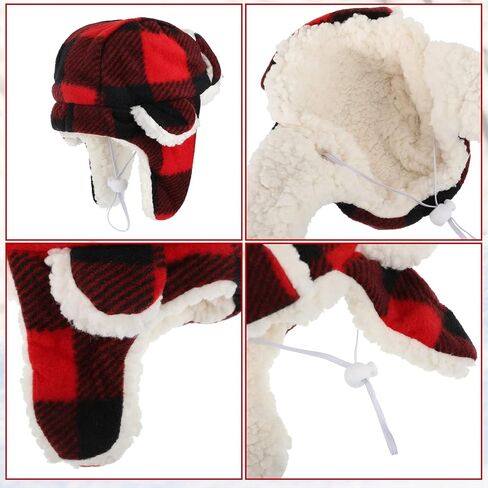 2 Pieces Plaid Dog Hats with Earmuffs Winter Pets Adjustable Warm Trapper Hat Christmas Adjustable Pet Red Plaid Pet Hat Xmas Dog Headwear for Small Dogs in Saudi Arabia