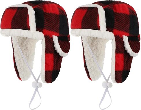 2 Pieces Plaid Dog Hats with Earmuffs Winter Pets Adjustable Warm Trapper Hat Christmas Adjustable Pet Red Plaid Pet Hat Xmas Dog Headwear for Small Dogs in Saudi Arabia