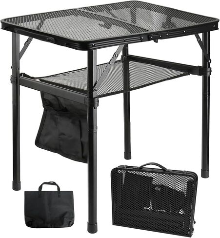 Hersance Folding Camping Table,Small Portable Picnic Table with Mesh Desktop & Storage,2 Heights Foldable Aluminum Grill Table Lightweight & Compact for Outdoor Beach, BBQ,Garden in Kuwait