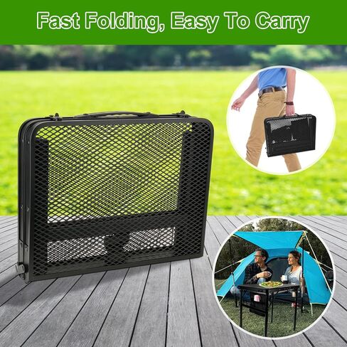 Hersance Folding Camping Table,Small Portable Picnic Table with Mesh Desktop & Storage,2 Heights Foldable Aluminum Grill Table Lightweight & Compact for Outdoor Beach, BBQ,Garden in Kuwait