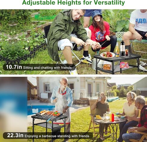 Hersance Folding Camping Table,Small Portable Picnic Table with Mesh Desktop & Storage,2 Heights Foldable Aluminum Grill Table Lightweight & Compact for Outdoor Beach, BBQ,Garden in Kuwait