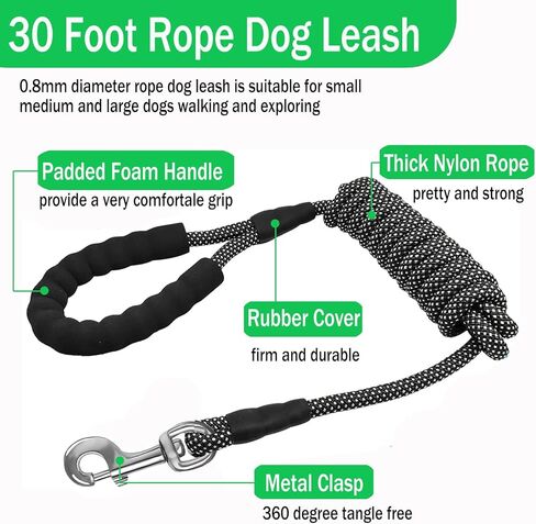 Long Dog Leash for Dog Training Leash 30FT Reflective Long Leash for Dog Long Line Dog Leash Check Cord Rope with Swivel Hook and Comfortable Padded Handle for Large Medium Small Dog Walking Camping in Kuwait