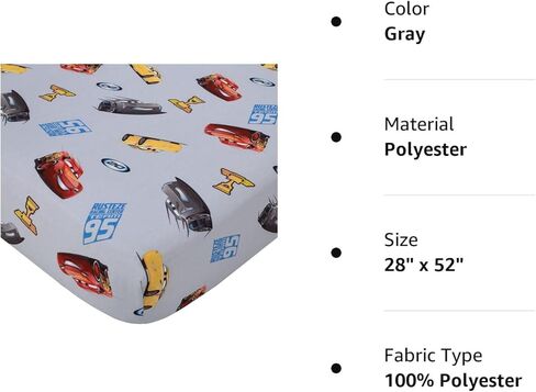 Disney Cars Fitted Crib Sheet 100% Soft Breathable Microfiber, Baby Sheet, Fits Standard Size Crib Mattress 28in x 52in, Gray in Kuwait