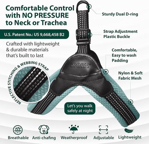 Sporn Easy-Fit Mesh Dog Harness Small Sized Dog, Gray Soft Fabric Nylon No Choke Dog Harness Small Size Dog, Breathable & Easy Dog Walking Harness, Provides to Small Breeds in Saudi Arabia