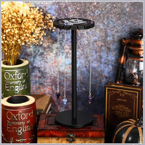 Yulejo Pendulum Holder Crystal Shelf Black Crystal Display Shelf Pendulum Display Stand with Hand Moon Witch Stuff Wooden Pendulum Holder Stand with 3 Pieces Crystals Stone for Crystal Essential Oil in Saudi Arabia
