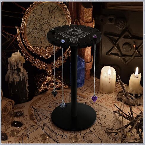 Yulejo Pendulum Holder Crystal Shelf Black Crystal Display Shelf Pendulum Display Stand with Hand Moon Witch Stuff Wooden Pendulum Holder Stand with 3 Pieces Crystals Stone for Crystal Essential Oil in Saudi Arabia