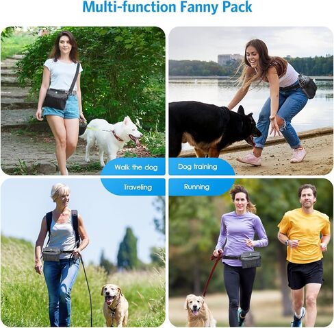 Dog Treat Pouch for Training, Dog Food Bag with Removable Inner Pocket, Dog Treat Bag Magnetic Closure, Adjustable Training Belt Bags, 2 Zip Pockets, Food Bag for Puppy Training (Grey - with Poop Bag) in Kuwait