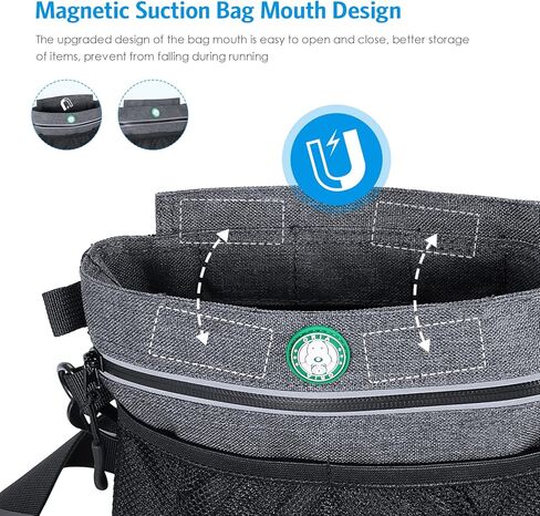 Dog Treat Pouch for Training, Dog Food Bag with Removable Inner Pocket, Dog Treat Bag Magnetic Closure, Adjustable Training Belt Bags, 2 Zip Pockets, Food Bag for Puppy Training (Grey - with Poop Bag) in Kuwait