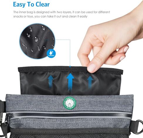 Dog Treat Pouch for Training, Dog Food Bag with Removable Inner Pocket, Dog Treat Bag Magnetic Closure, Adjustable Training Belt Bags, 2 Zip Pockets, Food Bag for Puppy Training (Grey - with Poop Bag) in Kuwait