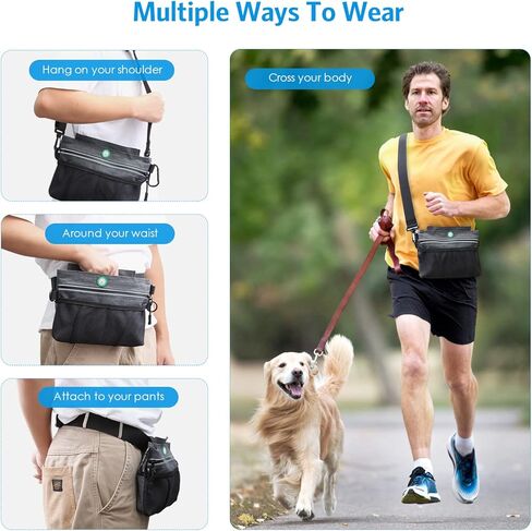 Dog Treat Pouch for Training, Dog Food Bag with Removable Inner Pocket, Dog Treat Bag Magnetic Closure, Adjustable Training Belt Bags, 2 Zip Pockets, Food Bag for Puppy Training (Grey - with Poop Bag) in Kuwait