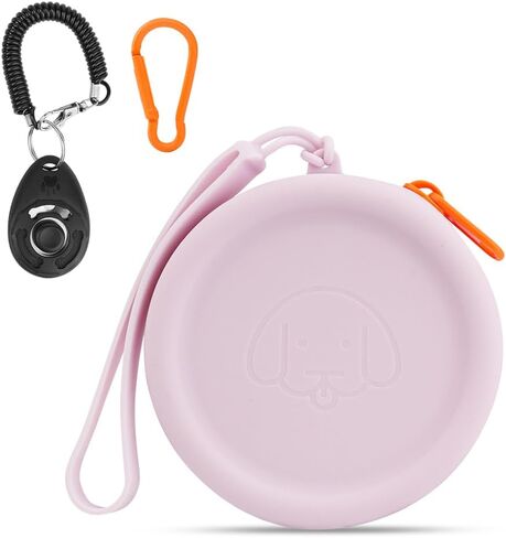 WALLFID Silicone Dog Treat Pouch Small Bag,with Pet Training Clicker,Walking Bag for Dog and Cat, Pocket Size, Easy to Clean, Odorless, Zipper Design,Moisture-Proof,Travel Walking Bag.(Dark Green) in Saudi Arabia