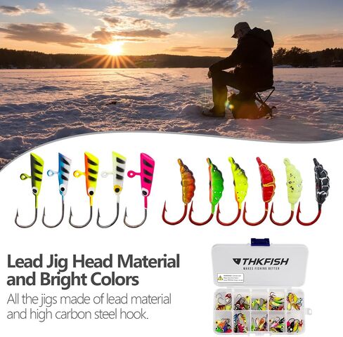 THKFISH Ice Fishing Jigs Ice Fishing Lures Walleye Jigs Ice Fishing Jig Kit Ice Fishing Jigs for Crappie Panfish Walleye 54Pcs in Saudi Arabia