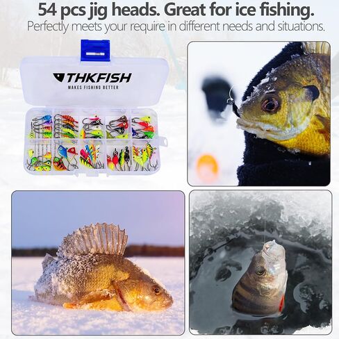 THKFISH Ice Fishing Jigs Ice Fishing Lures Walleye Jigs Ice Fishing Jig Kit Ice Fishing Jigs for Crappie Panfish Walleye 54Pcs in Saudi Arabia