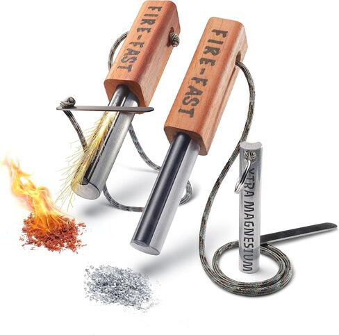Fire-Fast Trekker. Best Emergency Waterproof Survival Fire Starter. Magnesium and Euro Fire Steel Ferro Rod. Compact Durable Tool for Bushcraft, Camping, Backpacking, Hiking, Hunting, or Bug Out Bag in Kuwait
