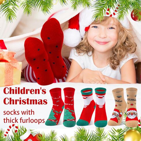 Suhine 30 Pairs Kids Christmas Fuzzy Socks Bulk Winter Cotton Socks Christmas Gift for Unisex Toddler Children in Saudi Arabia