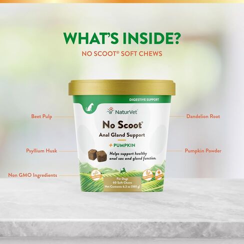 NaturVet No Scoot Stool and Bowel Supplement for Dogs - 120 Soft Chews in Kuwait