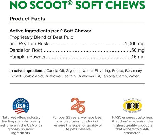 NaturVet No Scoot Stool and Bowel Supplement for Dogs - 120 Soft Chews in Kuwait