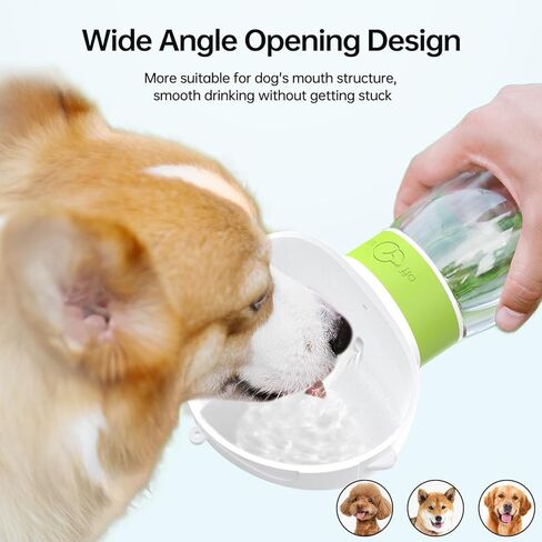 Dog Water Bottle Bowl and Dog Poop Bag Dispenser Holder with 1 Roll Bag for Pets Outdoor Walking, Hiking, Traveling (White Green-12OZ) in Kuwait