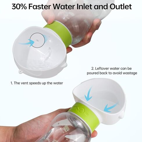 Dog Water Bottle Bowl and Dog Poop Bag Dispenser Holder with 1 Roll Bag for Pets Outdoor Walking, Hiking, Traveling (White Green-12OZ) in Kuwait