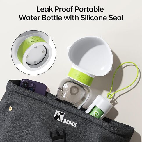 Dog Water Bottle Bowl and Dog Poop Bag Dispenser Holder with 1 Roll Bag for Pets Outdoor Walking, Hiking, Traveling (White Green-12OZ) in Kuwait