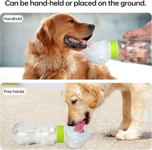 Dog Water Bottle Bowl and Dog Poop Bag Dispenser Holder with 1 Roll Bag for Pets Outdoor Walking, Hiking, Traveling (White Green-12OZ) in Kuwait
