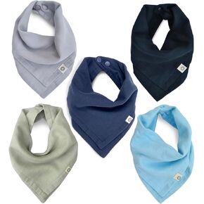 Kishu Baby Indi GOTS Organic Muslin Baby Bandana Bibs Set, 4-Way Reversible Drool Bib Set