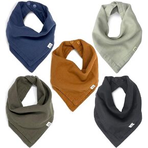 Kishu Baby Indi GOTS Organic Muslin Baby Bandana Bibs Set, 4-Way Reversible Drool Bib Set
