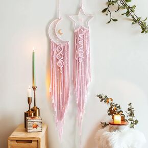 Star Moon Pink Decor Home Decor Boho Dream Catcher Girls Bedroom Decor Wall Decor, Gifts for Teenager Girls Friends Gifts, Gifts for Women Pink Gifts in Kuwait