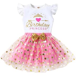 LYQTloml Toddler Kids Baby Girls Birthday Princess Outfits Dress Vest Tank Top Dot Mesh Tutu Skirt