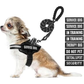 Service Dog Vest Harness and Leash Set, Animire in Training Dog Harness with 8 Dog Patches, Reflective Dog Leash with Soft Padded Handle for Small, Medium, Large, and Extra-Large Dogs (RED,XS)
