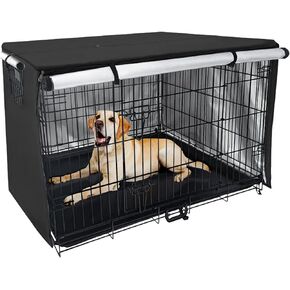 غطاء قفص الكلاب من RoamRider، غطاء بيت الكلب من البوليستر، غطاء بيت الحيوانات الأليفة المقاوم للماء يناسب معظم صناديق الكلاب مقاس 48 بوصة للأماكن الداخلية والخارجية (الغطاء فقط) in Kuwait