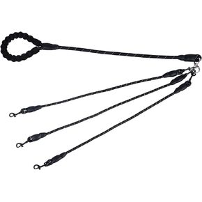 Greeney 4 Way Dog Leash,No Tangle Multiple Dog Rope Leash Nylon Pet Straps for Dog Outdoor Walking (Black)