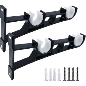 Double Curtain Rod Bracket, Curtain Rod Brackets, Heavy Duty Curtain Rod Holder for 1Inch Curtain Rods, Curtain Rod Hooks for Wall Black Double Curtain Brackets Hook, Set of 3 Drape Rod Bracket in Kuwait