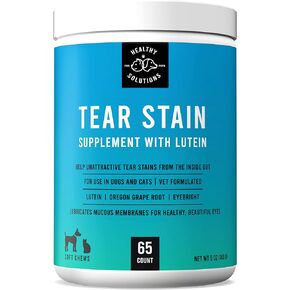 Tear Stain Remover for Dogs Plus Lutein - Supplement for White Dogs & All Other Dog Breeds - Eliminates Unsightly Eye Tear Stains for Dogs & Cats - 65 Soft Chews Enhanced with Cranberry Extract in Kuwait
