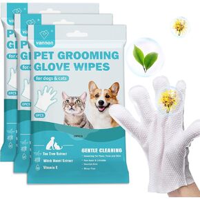Vannon Extra Thick Pet Bathing Wipes for Dogs & Cats, Cleaning & Deodorizing Grooming Gloves, Nourish Fur Glove Wipes for Daily Care and Traveling, Rinse Free, Unscented, 6 PCS in Kuwait