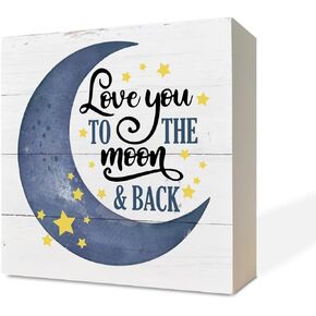Inspirational Wood Signs, Nursery Decor, Wooden Box Sign Desk Decor, Table Decor, Star Moon Sign, Table Decorations for Kids Room Baby Room Bedroom, Family Love Sign, Love You to the Moon and Back