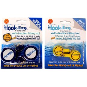 HOOK-EZE Knot Tying Tool Cover Hooks on 4 Fishing Poles - Line Cutter - 2 Sizes Saltwater Freshwater Bass Kayak Ice Fishing