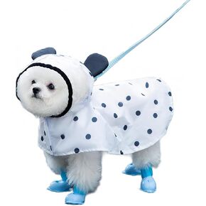MANON ROSA Dog Clothes- Waterproof & Quick-Drying Puppy Raincoat with Hood and Leash Hole Cute Hooded Rain Poncho Gear for Small Medium Large Dogs Dot Small