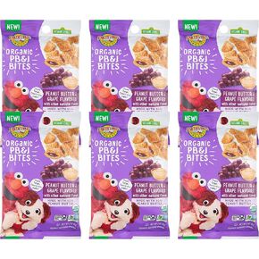 Earth's Best Organic Kids Snacks, Sesame Street Toddler Snacks, Organic PB&J Bites for Toddlers 2 Years and Older, Peanut Butter and Apple Flavored with Other Natural Flavors, 3 oz Bag (Pack of 6) in Saudi Arabia