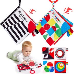 hahaland Baby Books 0-6 Months - 2pcs - Infant Toys 0-6m Tummy Time Baby Toys Newborn Toys, High Contrast Visual Development Sensory Baby Books Christmas Stocking Stuffers in Kuwait