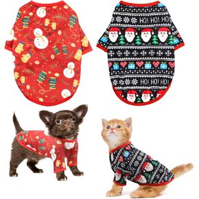 HYLYUN Dog Christmas Shirt 2 Packs - Christmas Pet Shirt Soft Breathable Puppy Shirts Printed Pet Clothing for Small Dogs and Cats M