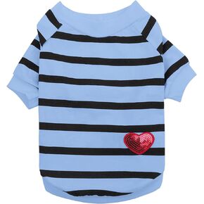Queenmore Dog Cotton Shirt, Striped Dog T-Shirt, Long Sleeve Puppy Clothes for Small Medium Dogs Cats, Dog Outfits for Frenchie, Dachshund, Yorkie