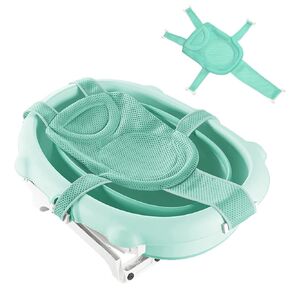 Baby Bath Seat Support Net Soft Headrest Baby Bath Cushion Pad, Breathable Newborn Infant Bathtub Shower Mesh Mat, Adjustable Shower Pad Portable Anti-Slip Bath Sling 0-18 Months, Blue (No Bathtub)