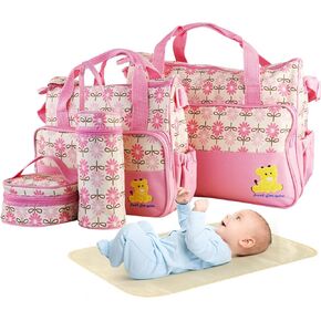 5PCS Diaper Bag Tote Set - Baby Bags for Mom (Gray)