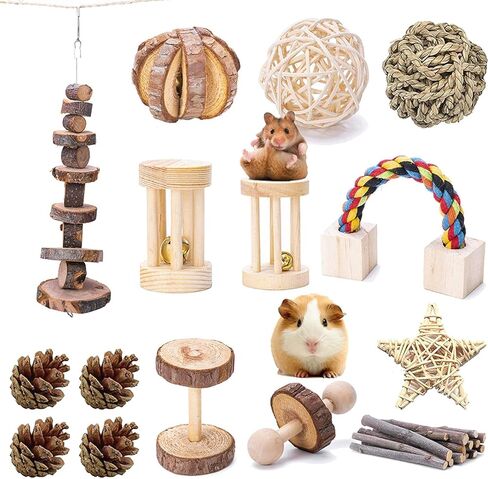 في سي زون 15 قطعة من العاب الخنزير الغيني والهامستر والشنشيلة، العاب مضغ للارانب والجربيل والجربيل الخشبي، دمبل تمرين، كرات مرحة للحيوانات الاليفة، لعبة لعب للحيوانات الاليفة الصغيرة (15 قطعة) in Kuwait