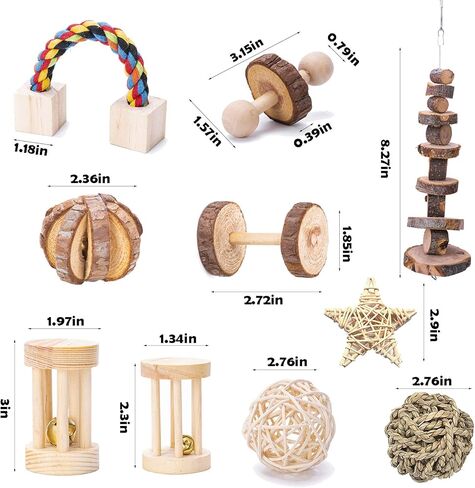 في سي زون 15 قطعة من العاب الخنزير الغيني والهامستر والشنشيلة، العاب مضغ للارانب والجربيل والجربيل الخشبي، دمبل تمرين، كرات مرحة للحيوانات الاليفة، لعبة لعب للحيوانات الاليفة الصغيرة (15 قطعة) in Kuwait